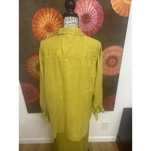 C&C CALIFORNIA 100% Linen Chartreuse Shirt Effortless Casual Minimalist Sz L - Picture 3 of 5